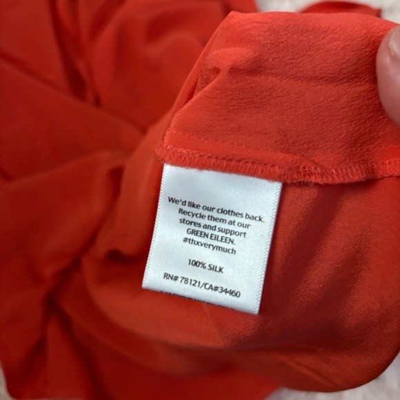 Eileen Fisher 100% Silk Orange Blouse Top XS Long Sleeve Button Down - Picture 5 of 6